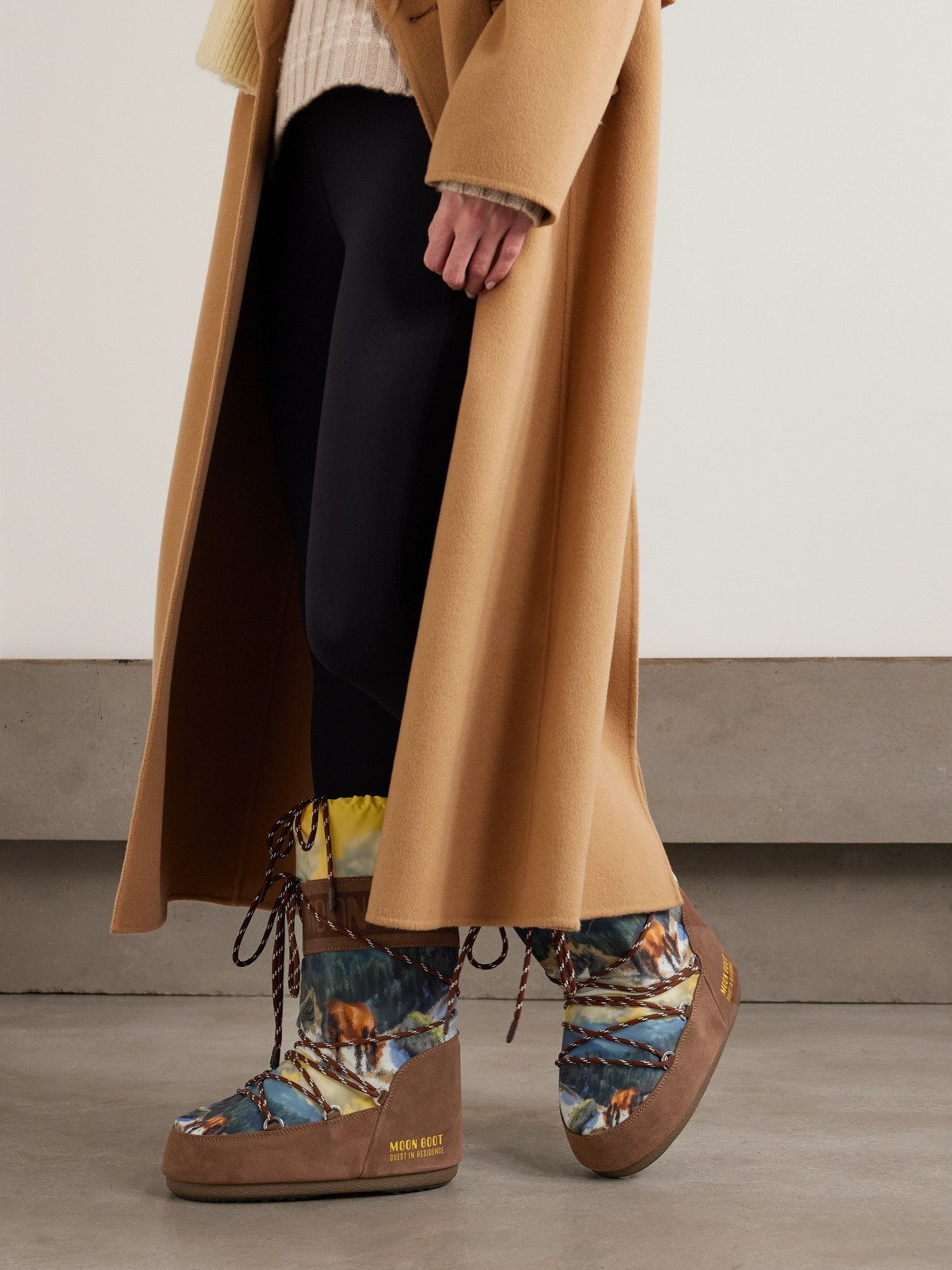Moon Boot Womens Bronze Com X Guest In Residence Icon Printed Shell And Suede Boots Eur 35 / 2 Uk In Brown