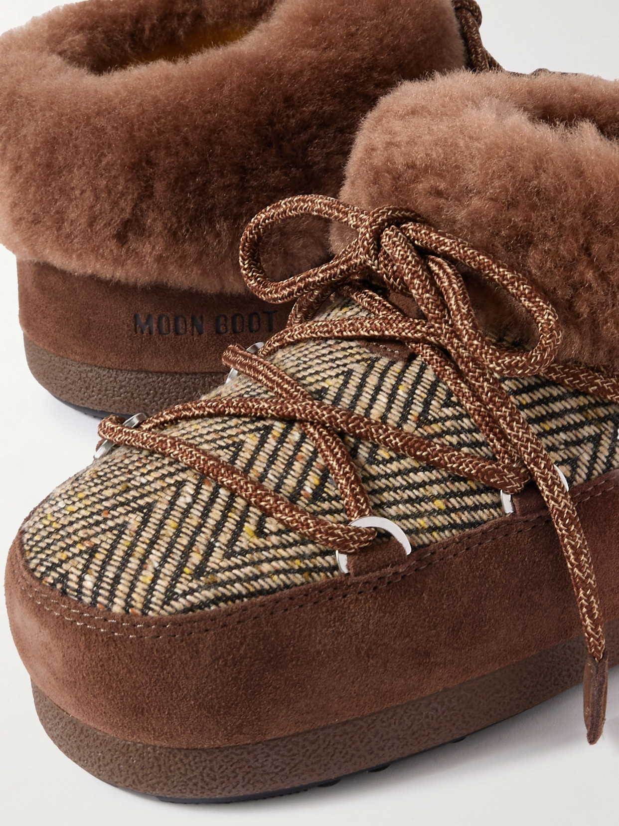 Moon Boot X Guest In Residence Suede Shearling-trim Chalet Mules In Brown
