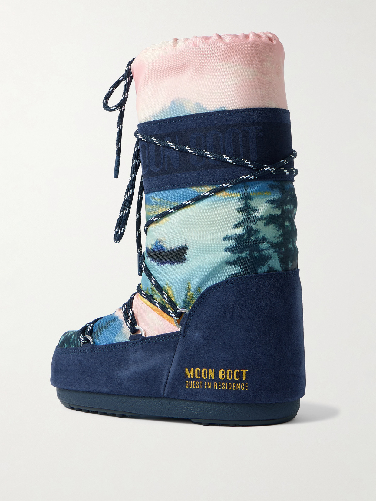 + Guest In Residence Icon Postcard Suede-Trimmed Printed Shell Snow Boots