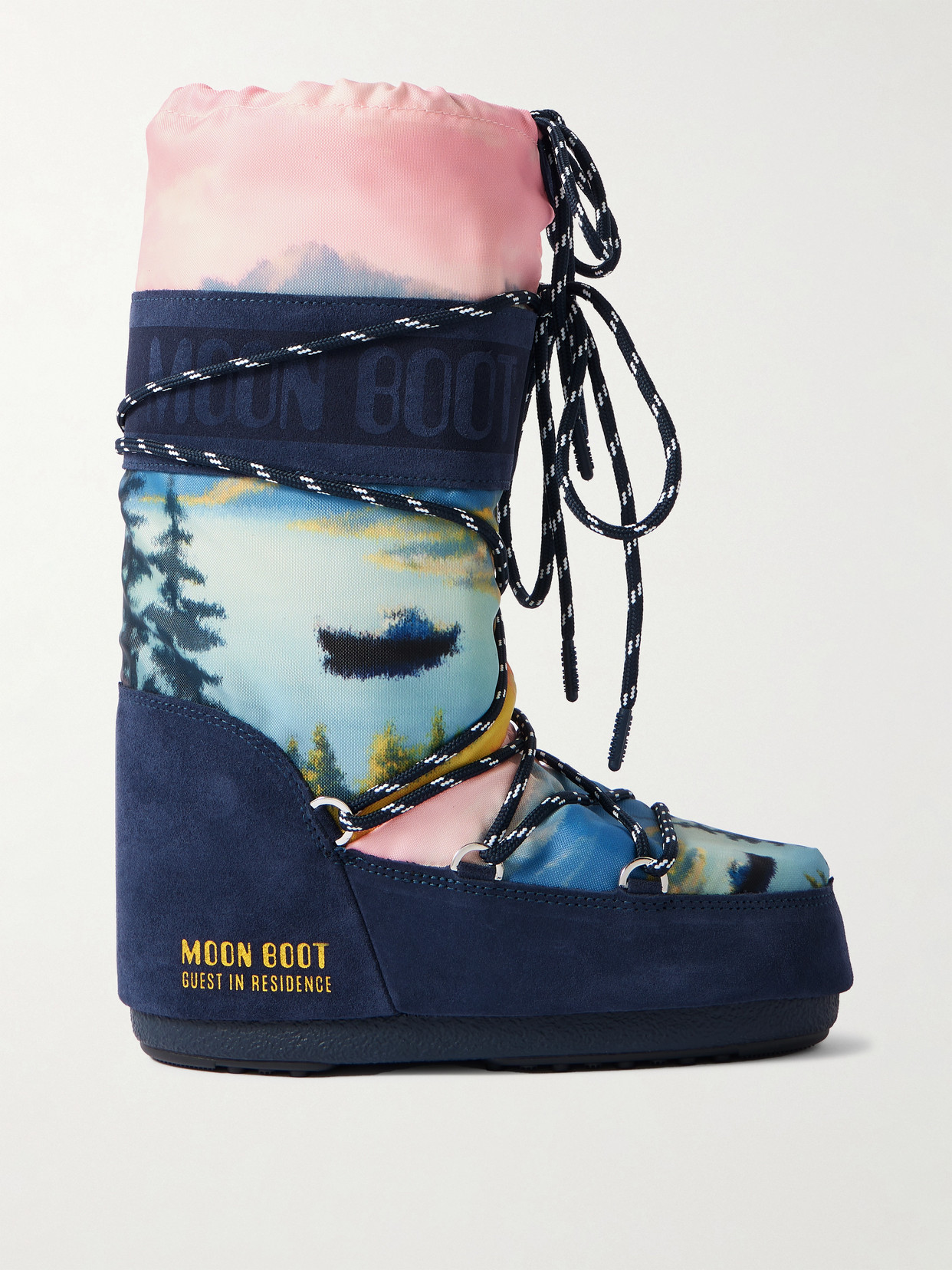 + Guest In Residence Icon Postcard Suede-Trimmed Printed Shell Snow Boots