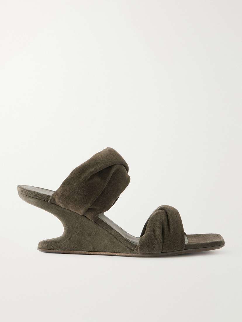 Rick Owens Twisted Cantilever Suede Wedge Mules