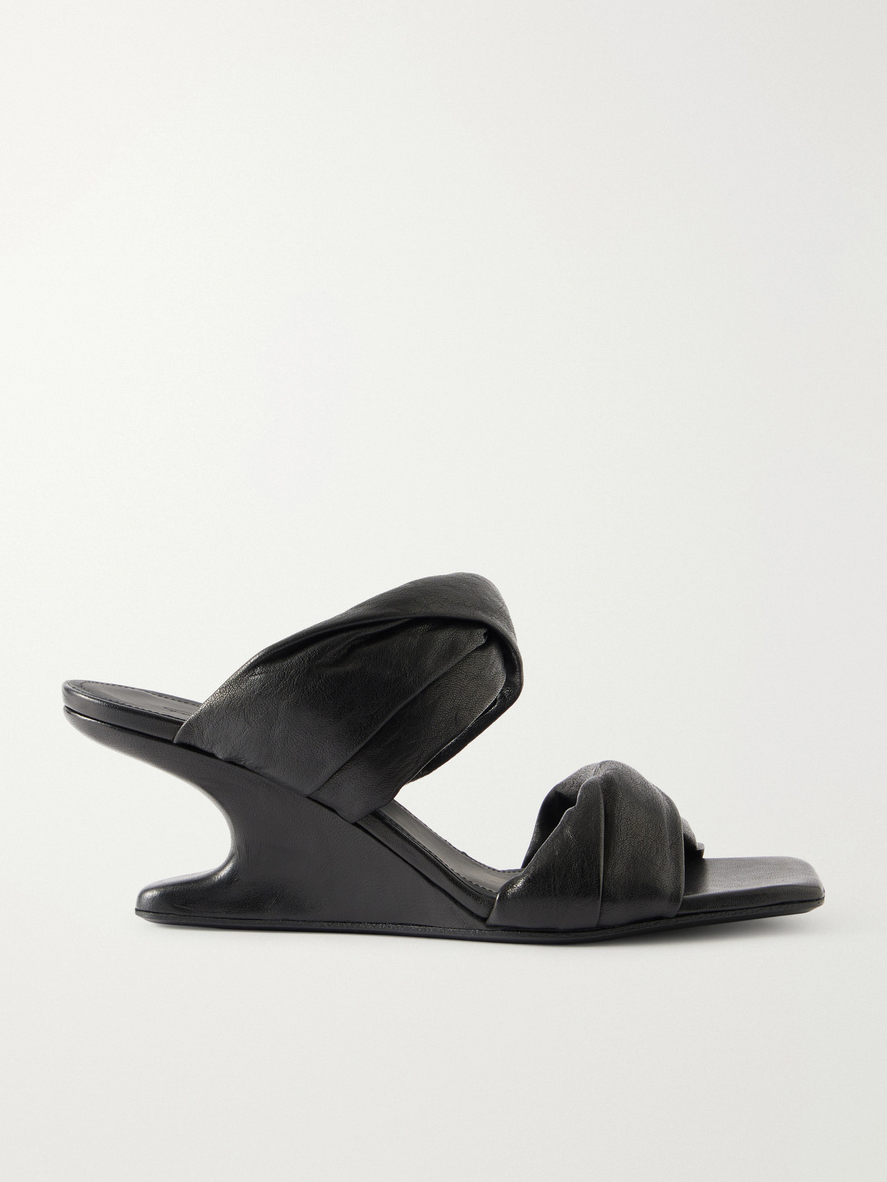 Rick Owens Twisted Cantilever Suede Wedge Mules In Black