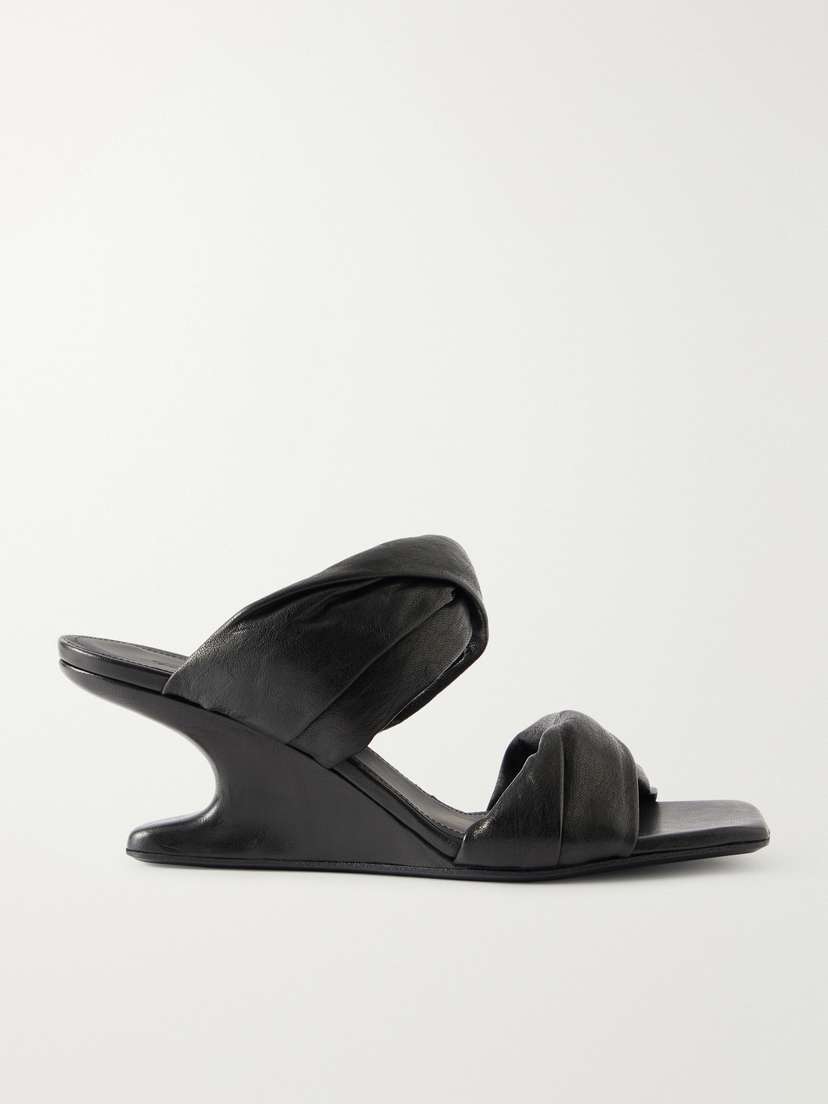 Rick Owens Twisted Cantilever Suede Wedge Mules