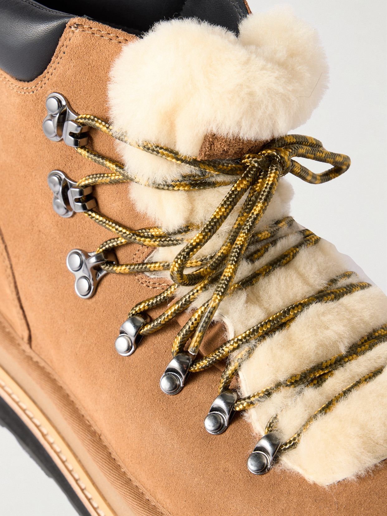 Ugg X Sacai Fur-trim Lace-up Ankle Boots In Brown