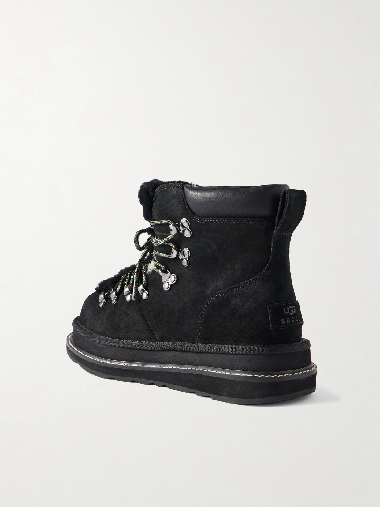 Ugg + Sacai Leather-trimmed Shearling Ankle Boots In Black