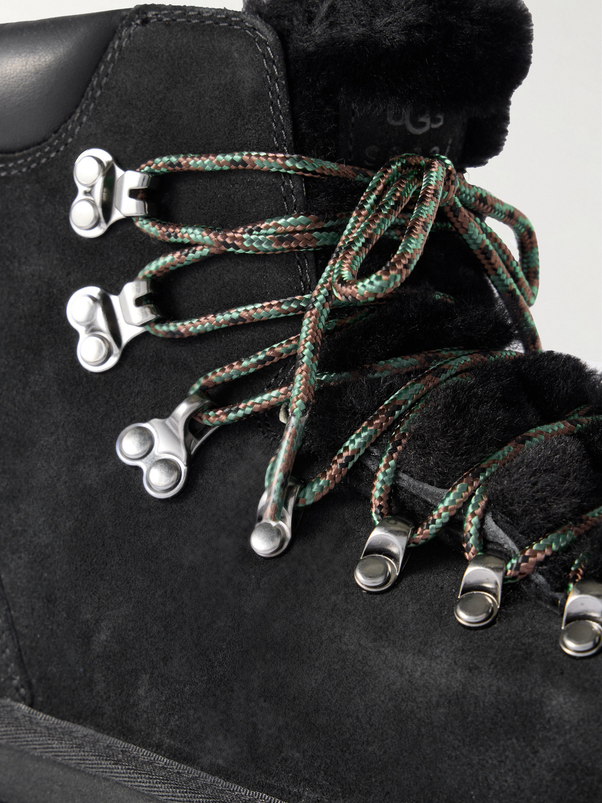 Ugg + Sacai Leather-trimmed Shearling Ankle Boots In Black