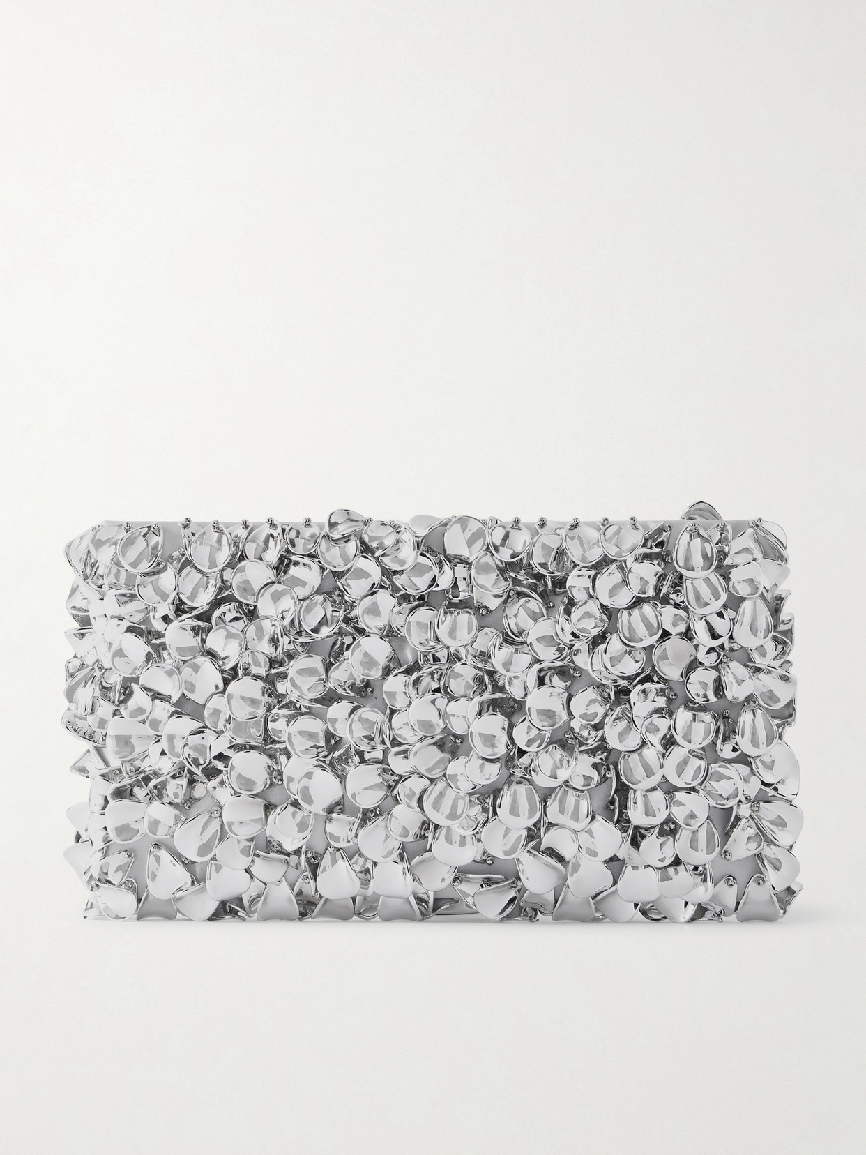 Simkhai Reese Beaded Metallic Satin Clutch In Silver