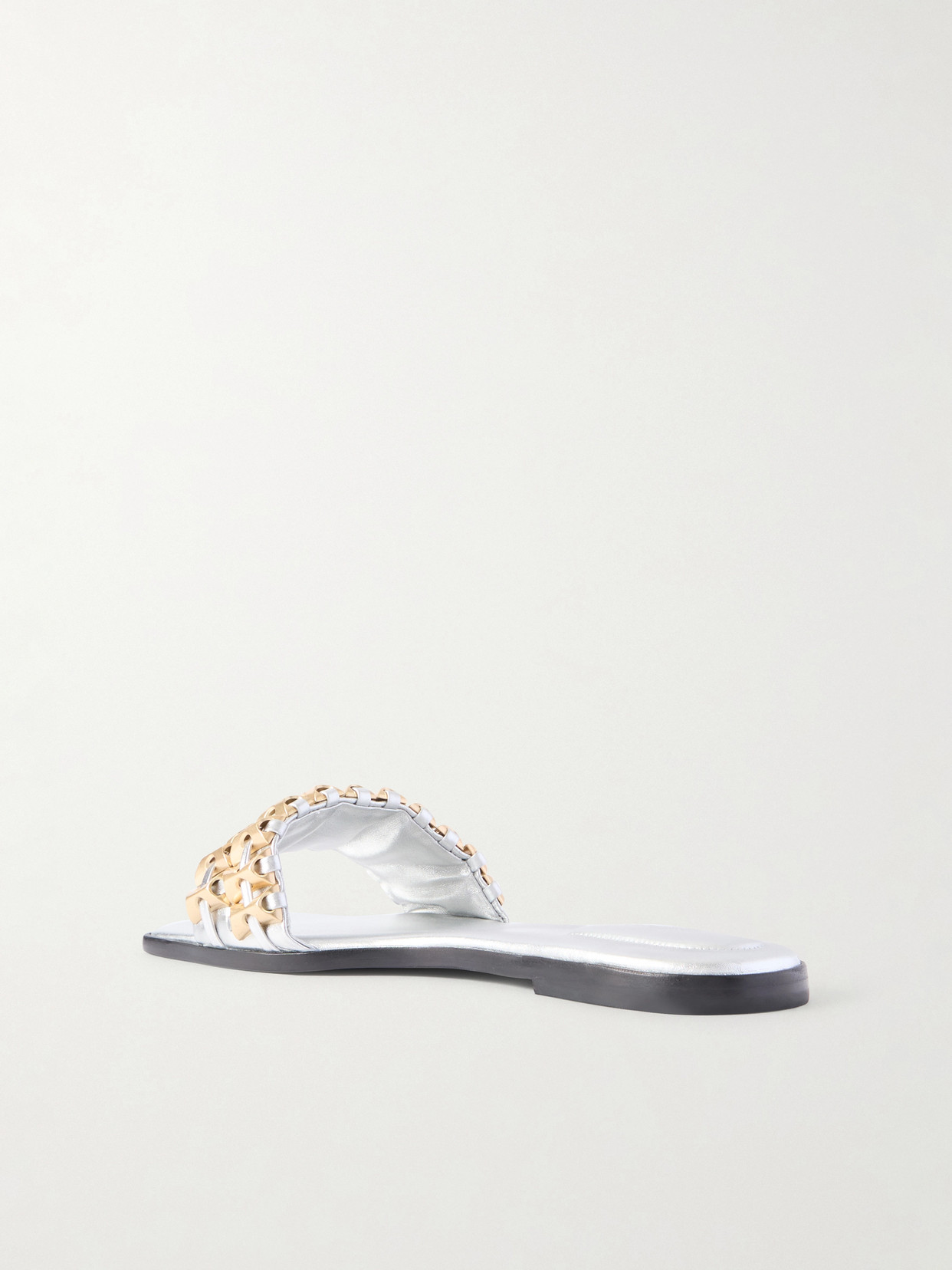 Simkhai Faye Embellished Metallic Leather Slides In Neutral