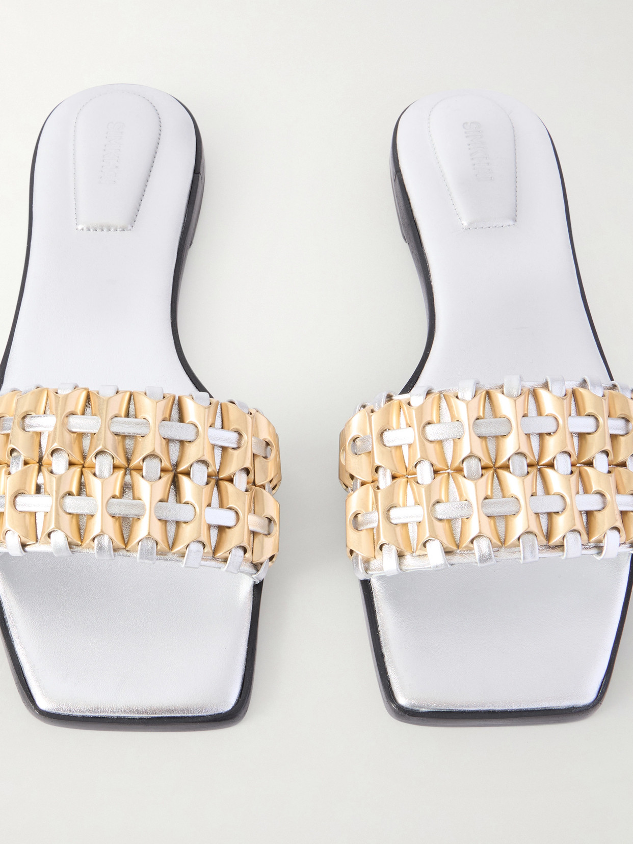 Simkhai Faye Embellished Metallic Leather Slides In Neutral