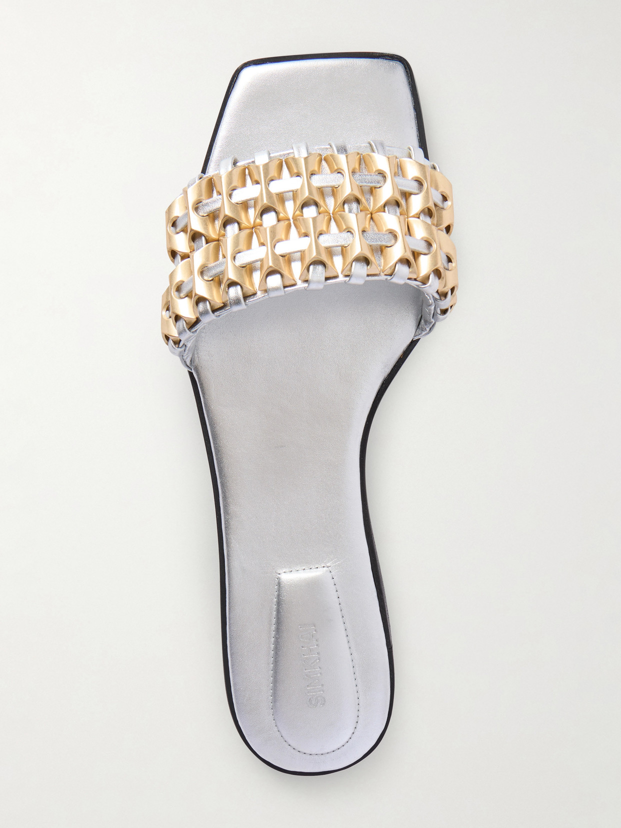 Simkhai Faye Embellished Metallic Leather Slides In Neutral