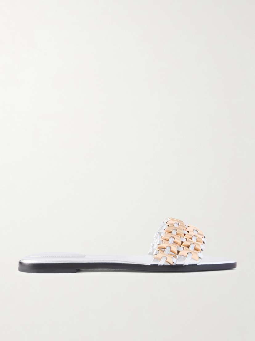 Simkhai Faye Embellished Metallic Leather Slides