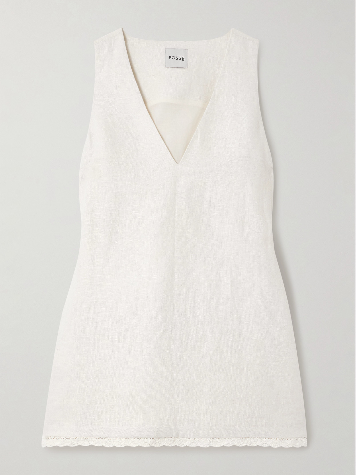 Posse Effi Crocheted Lace-trimmed Linen Mini Dress In White