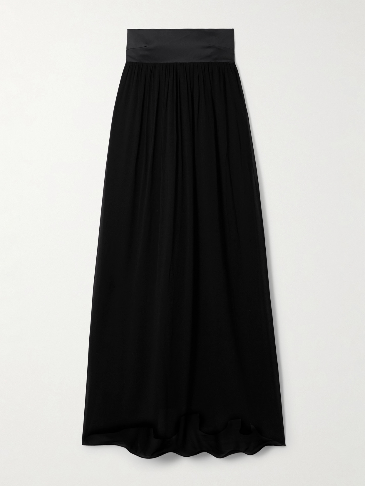 Posse Solene Strapless Draped Shirred Satin-twill And Chiffon Maxi Dress In Black