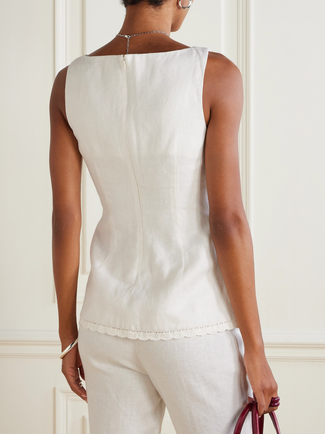 Effi Crocheted Lace-Trimmed Linen Tank