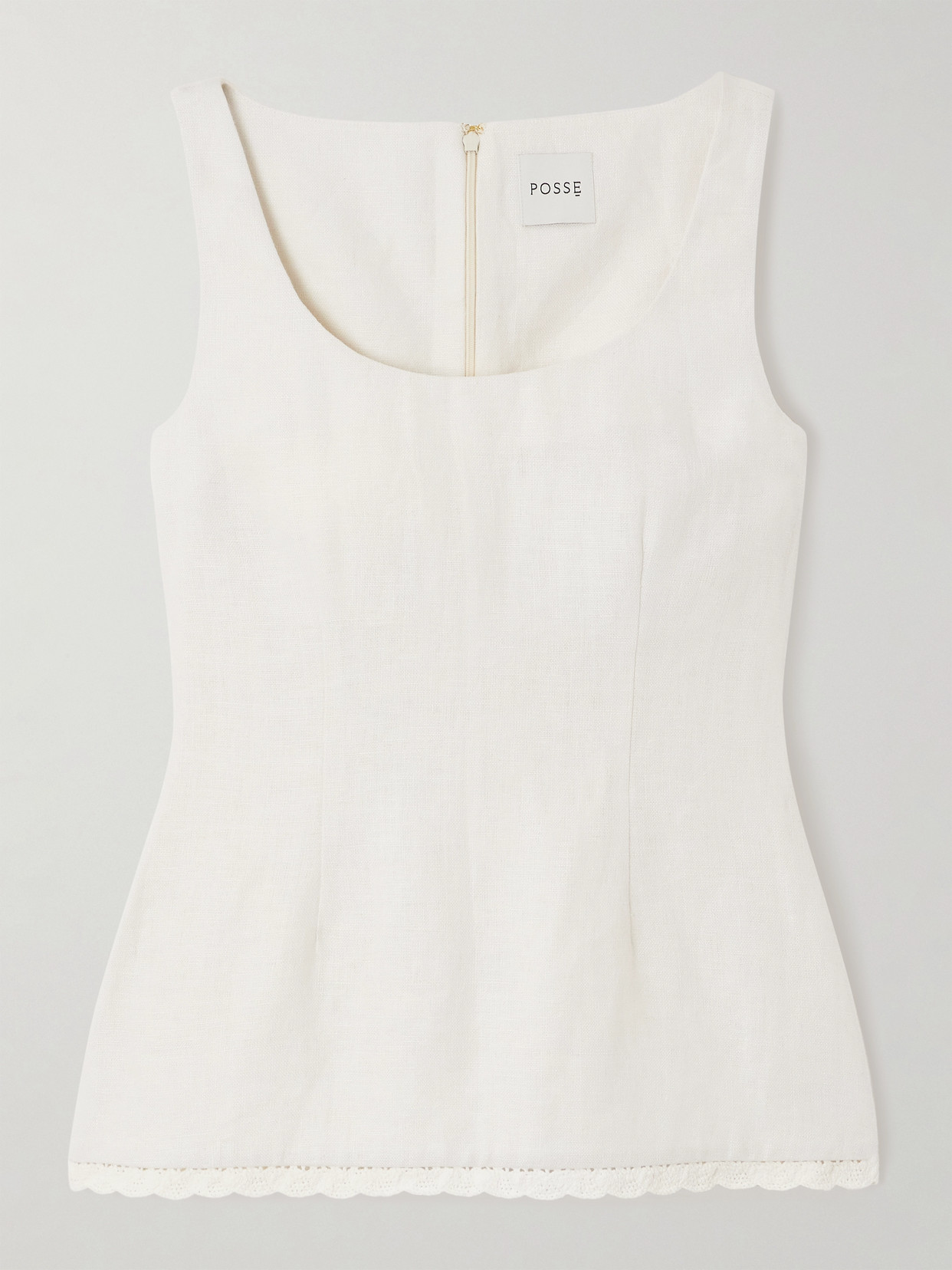 Posse Effi Crocheted Lace-trimmed Linen Tank In White