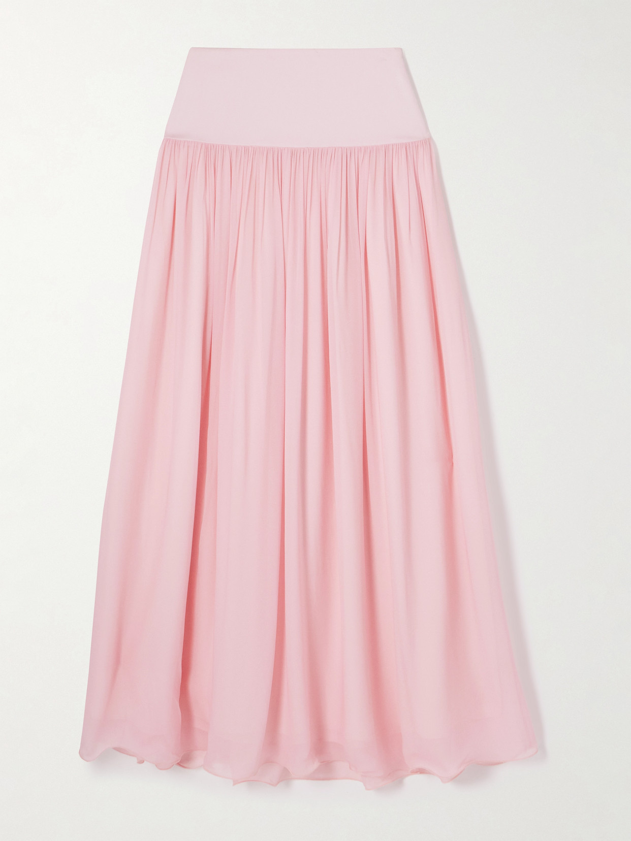 Posse Solene Pleated Satin-trimmed Chiffon Maxi Skirt In Pink