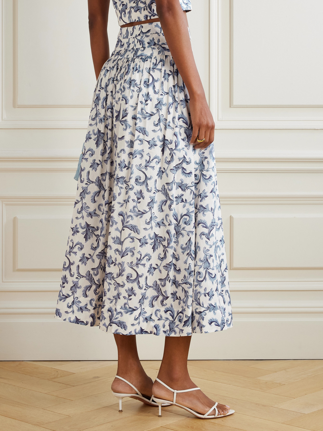 Rue Pleated Printed Linen And Silk-Blend Midi