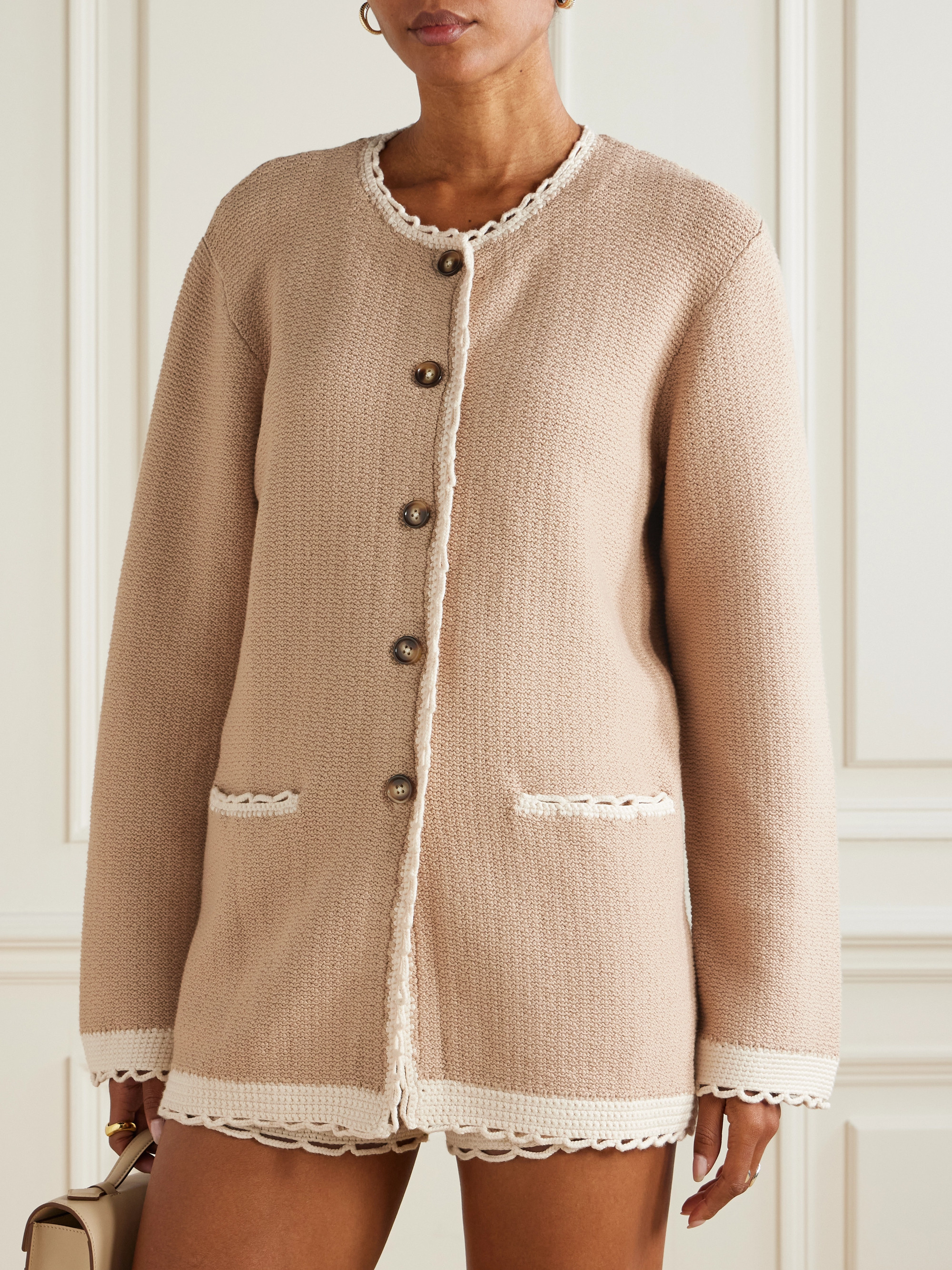 POSSE Willow crochet-trimmed knitted cardigan
