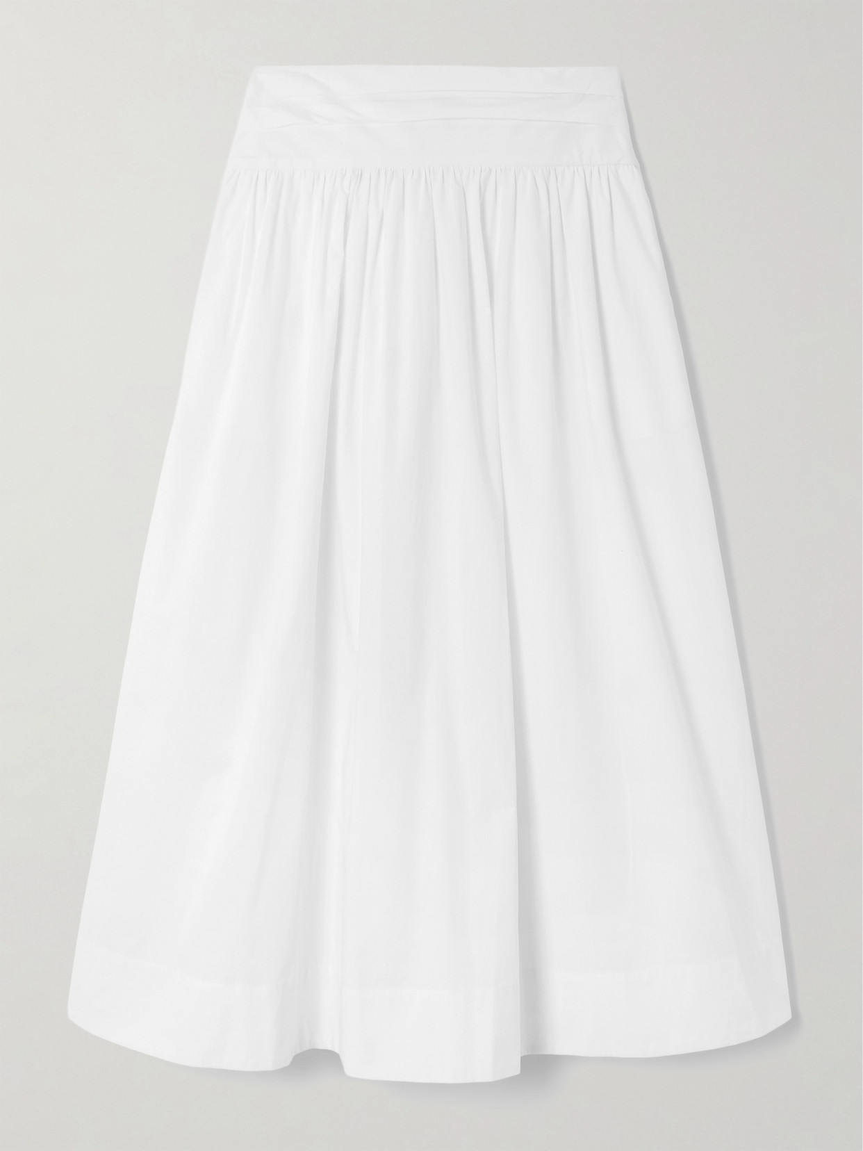Posse Rue Pleated Cotton-poplin Midi Skirt In White