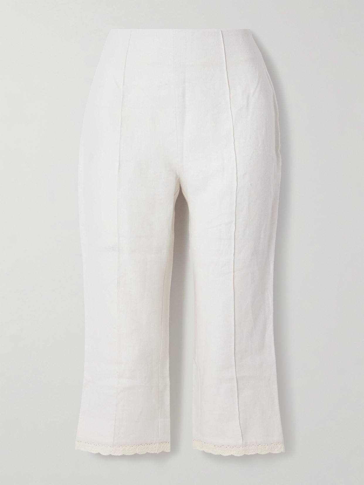 Posse Effi Capri Crocheted Lace-trimmed Linen Slim-leg Pants In White