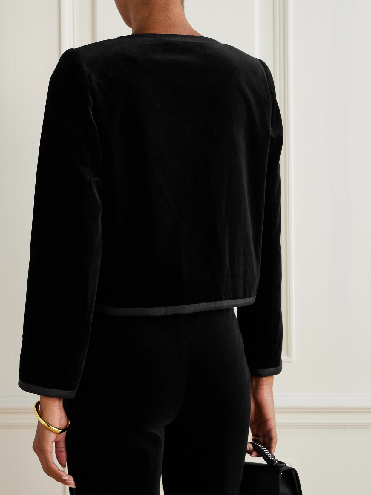 Quincy Cropped Satin-Trimmed Cotton-Velvet Jacket