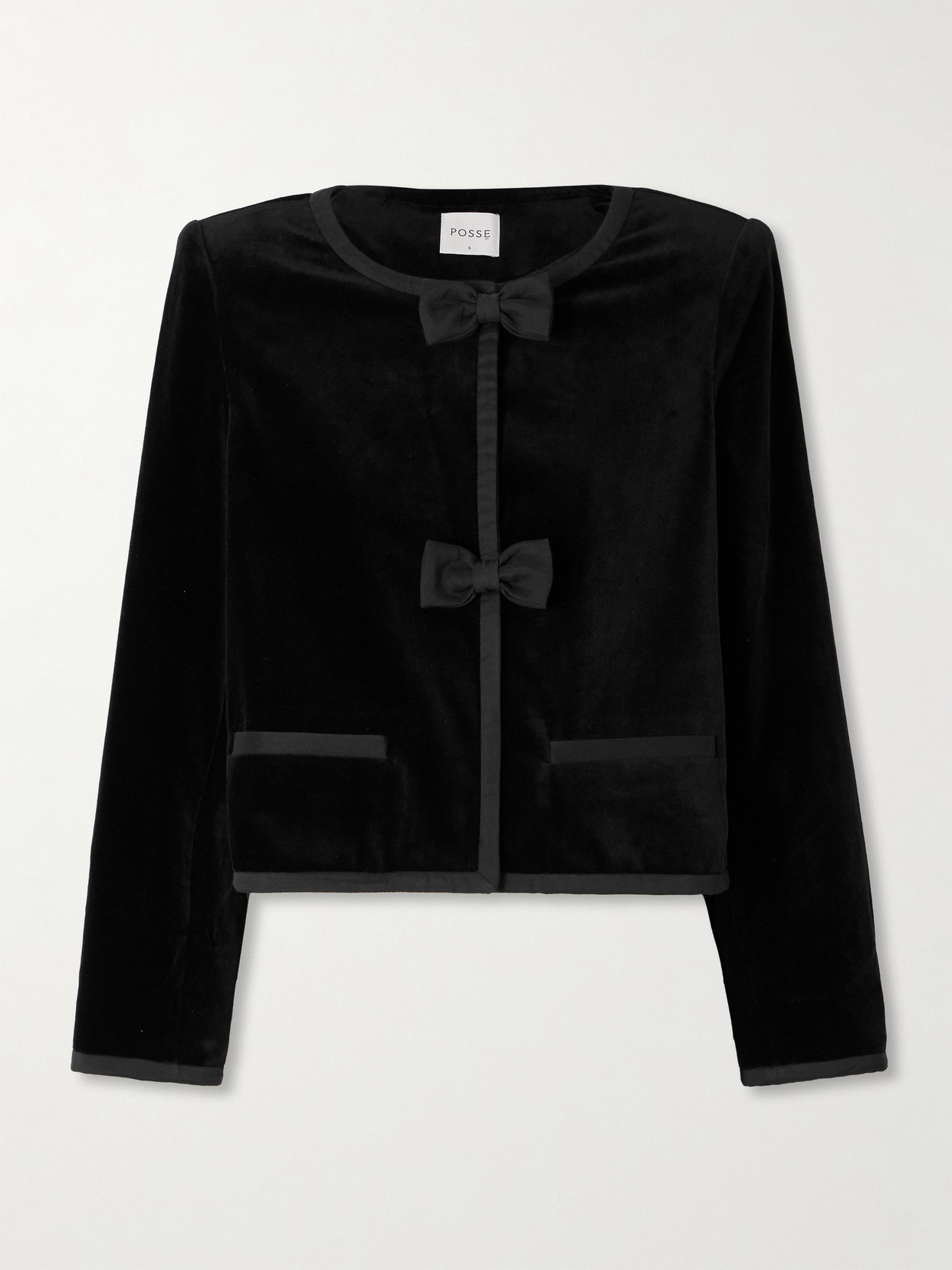 Posse Quincy Cropped Satin-trimmed Cotton-velvet Jacket In Black