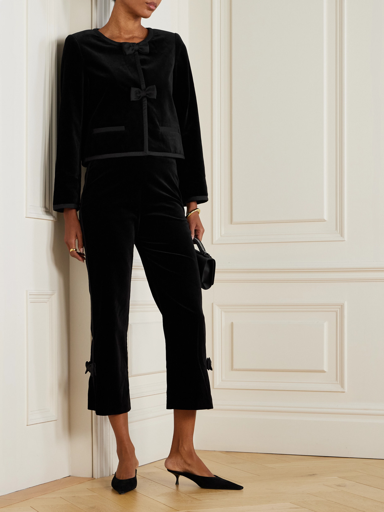 Quincy Cropped Satin-Trimmed Cotton-Velvet Jacket
