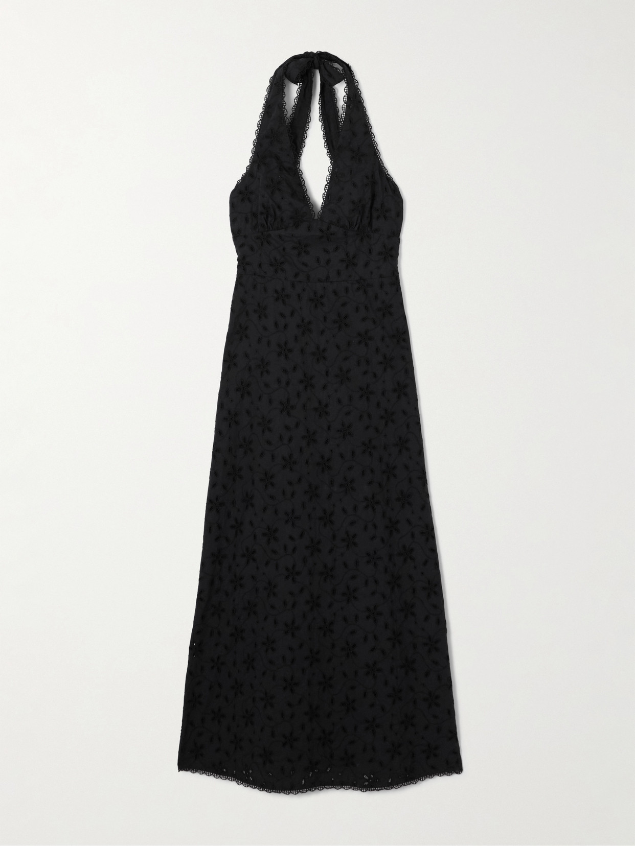 Posse Salma Broderie Anglaise Cotton Halterneck Midi Dress In Black