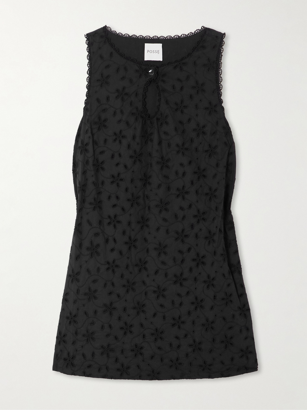Posse Salma Broderie Anglaise Cotton Mini Dress In Black