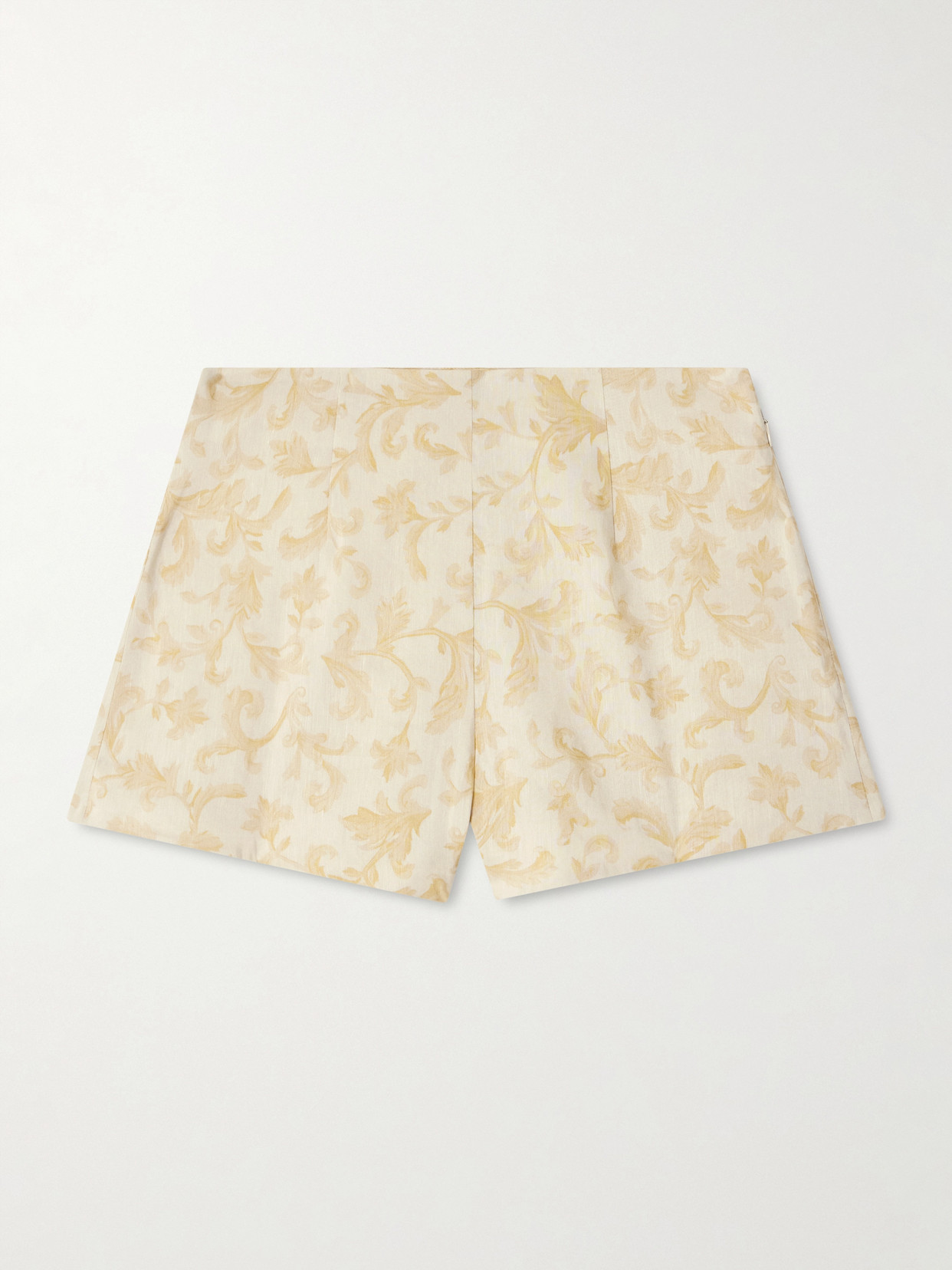 Posse Isla Printed Linen And Silk-blend Shorts In Yellow