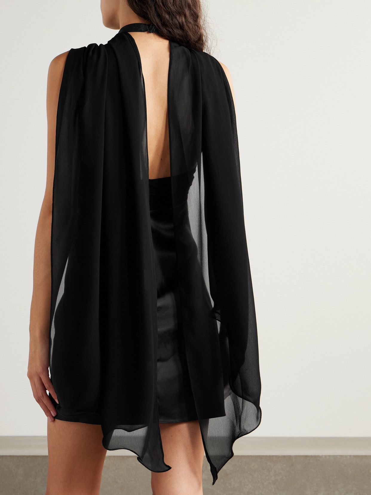 Posse Solene Ruched Chiffon And Satin-crepe Mini Dress In Black