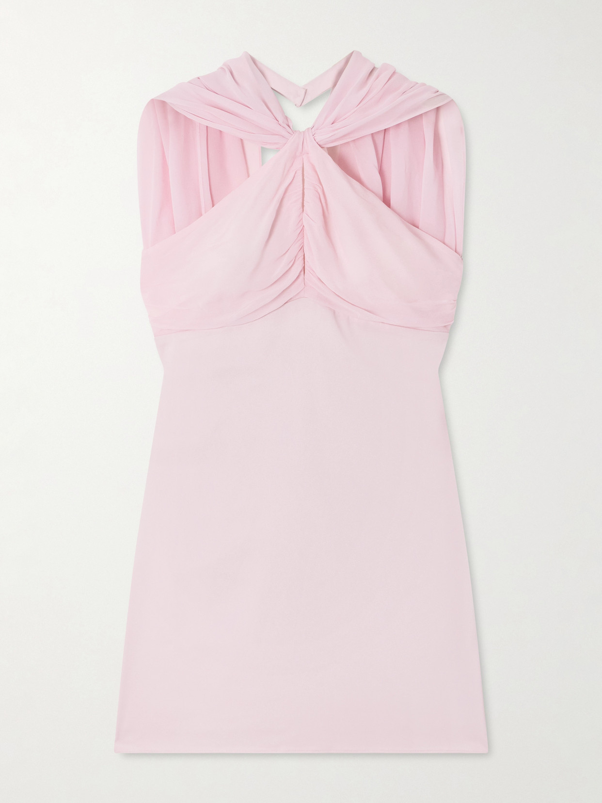 Posse Solene Ruched Chiffon And Satin-crepe Mini Dress In Pink