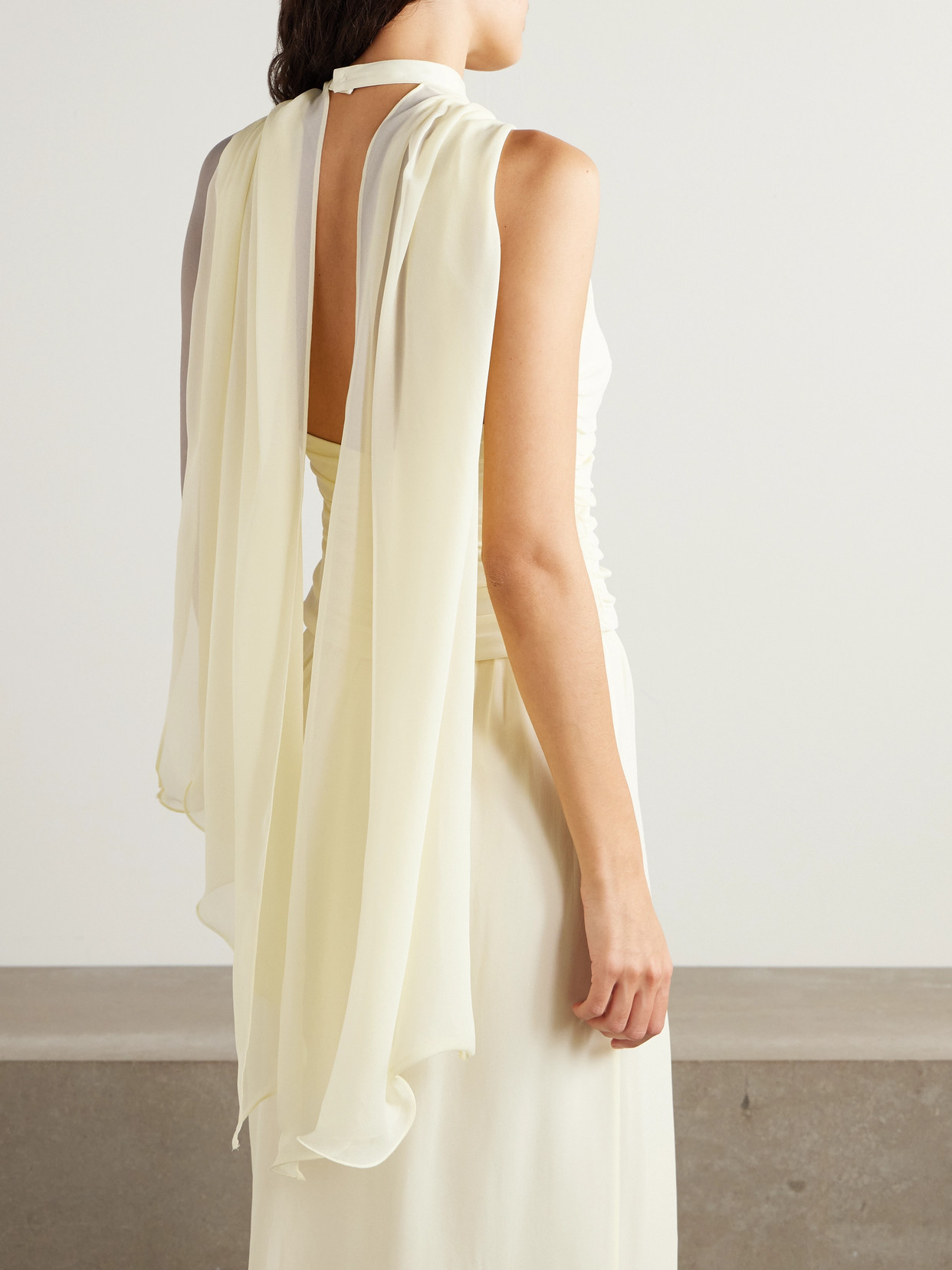 Solene Scarf-Detailed Ruched Chiffon Halterneck Top