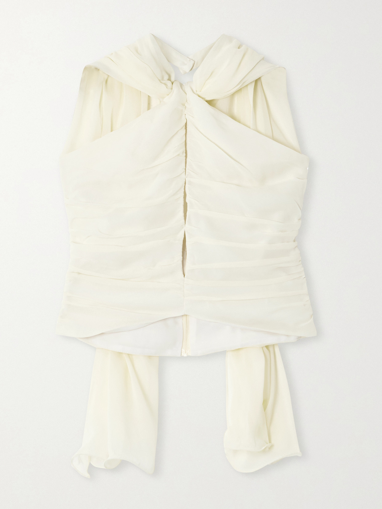 Posse Solene Scarf-detailed Ruched Chiffon Halterneck Top In White