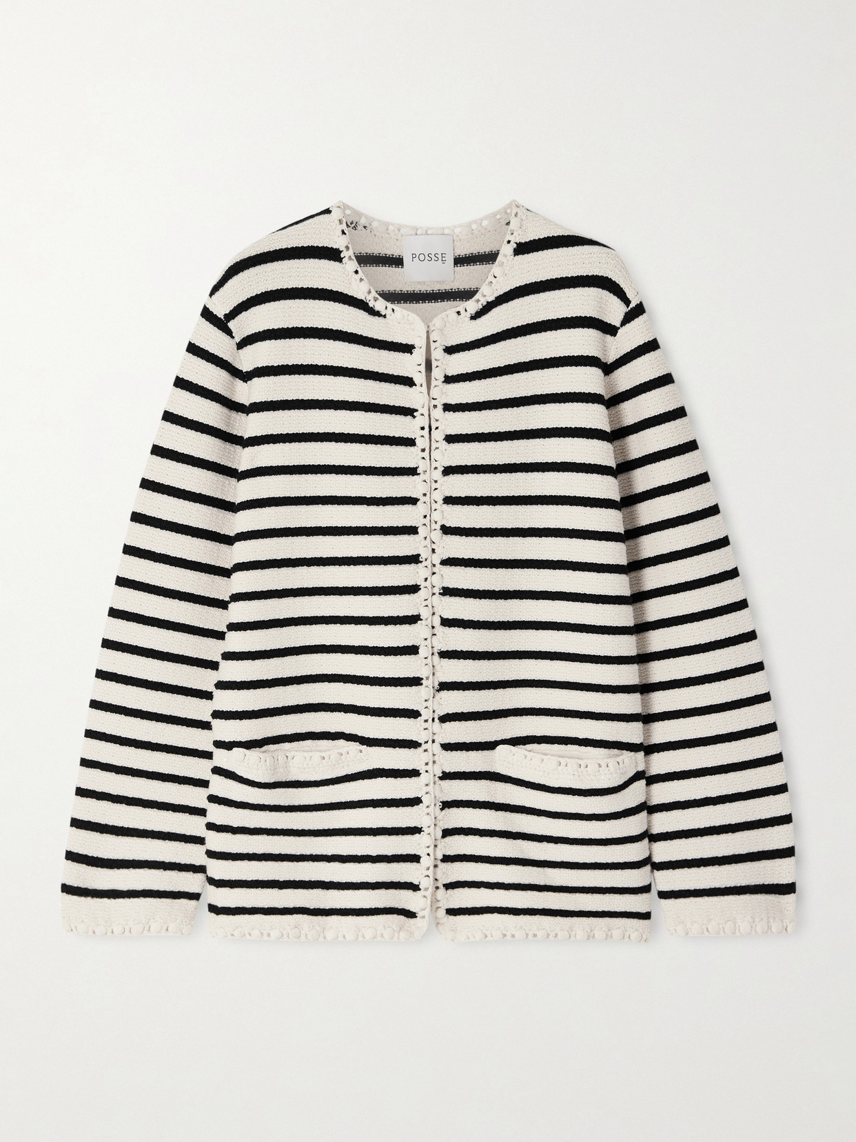 Posse Henry Embellished Striped Knitted Cardigan In Multi