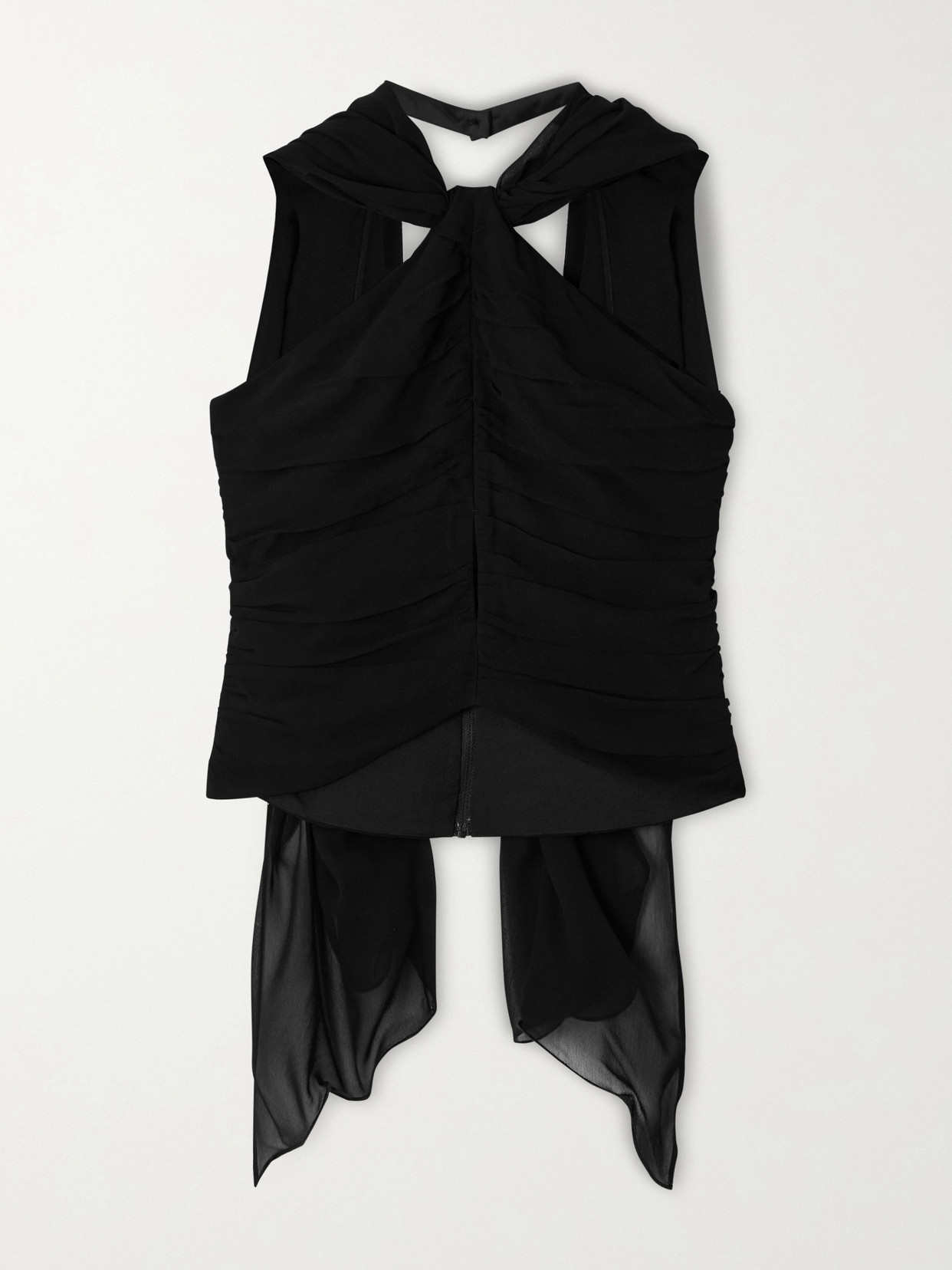 Posse Solene Scarf-detailed Ruched Chiffon Halterneck Top In Black