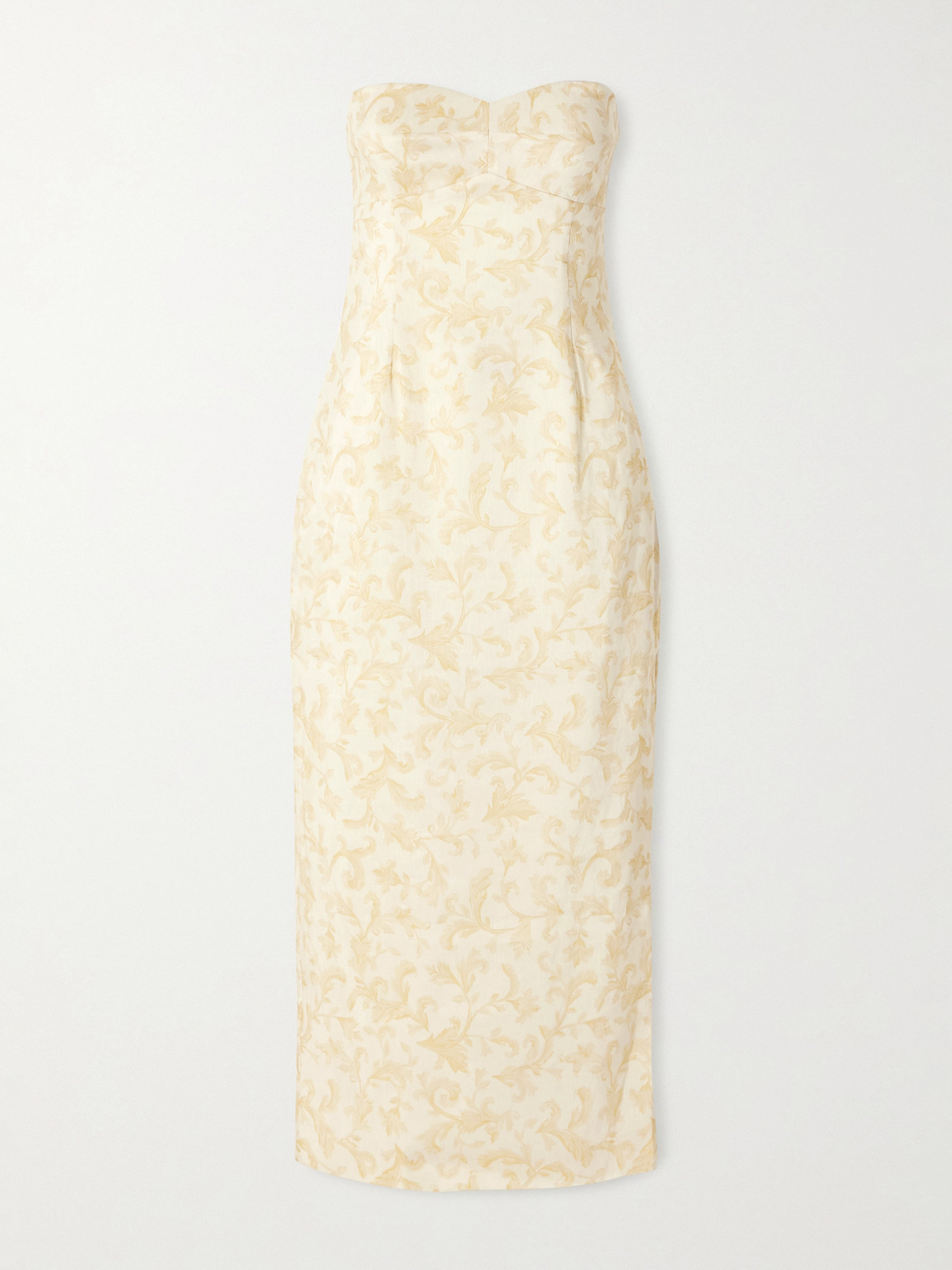 Posse Isla Strapless Floral-print Linen And Silk-blend Midi Dress In Neutral