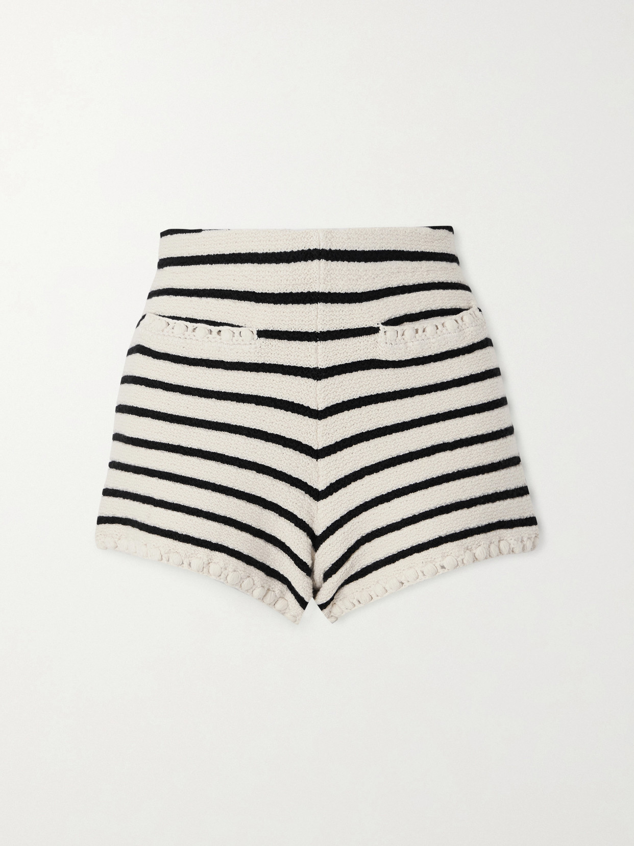Posse - Henry Embellished Striped Knitted Shorts - White