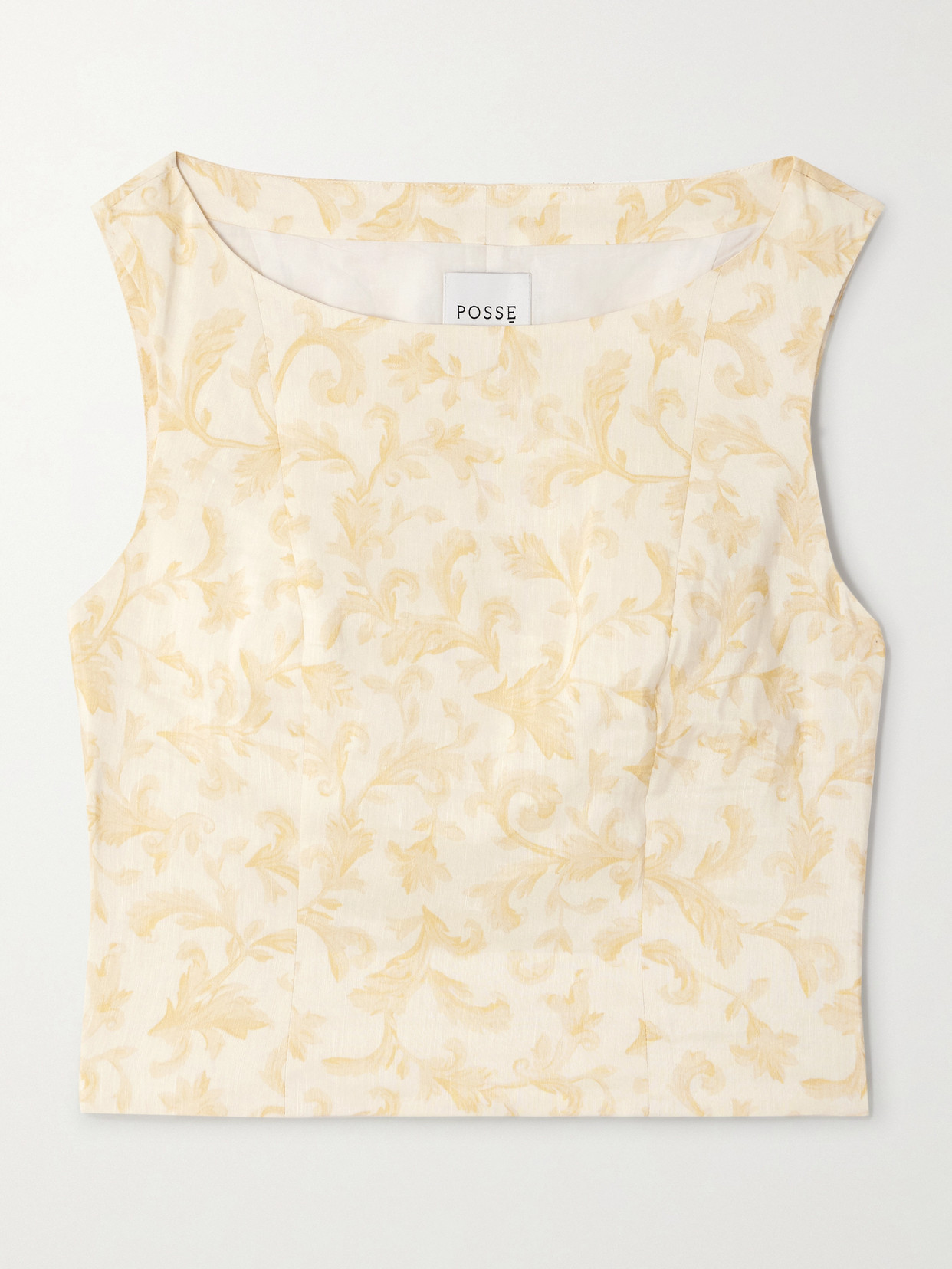 Posse Isla Floral-print Linen And Silk-blend Top In Neutral