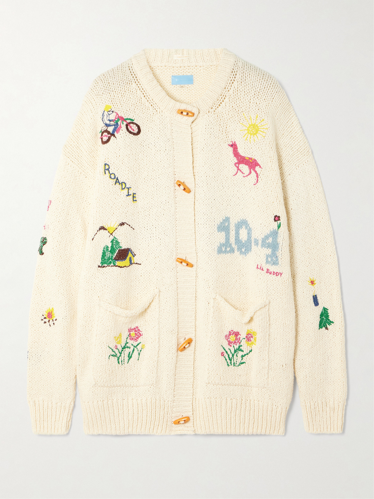 Mother The Long Drop Embroidered Cotton And Alpaca-blend Cardigan In Neutral