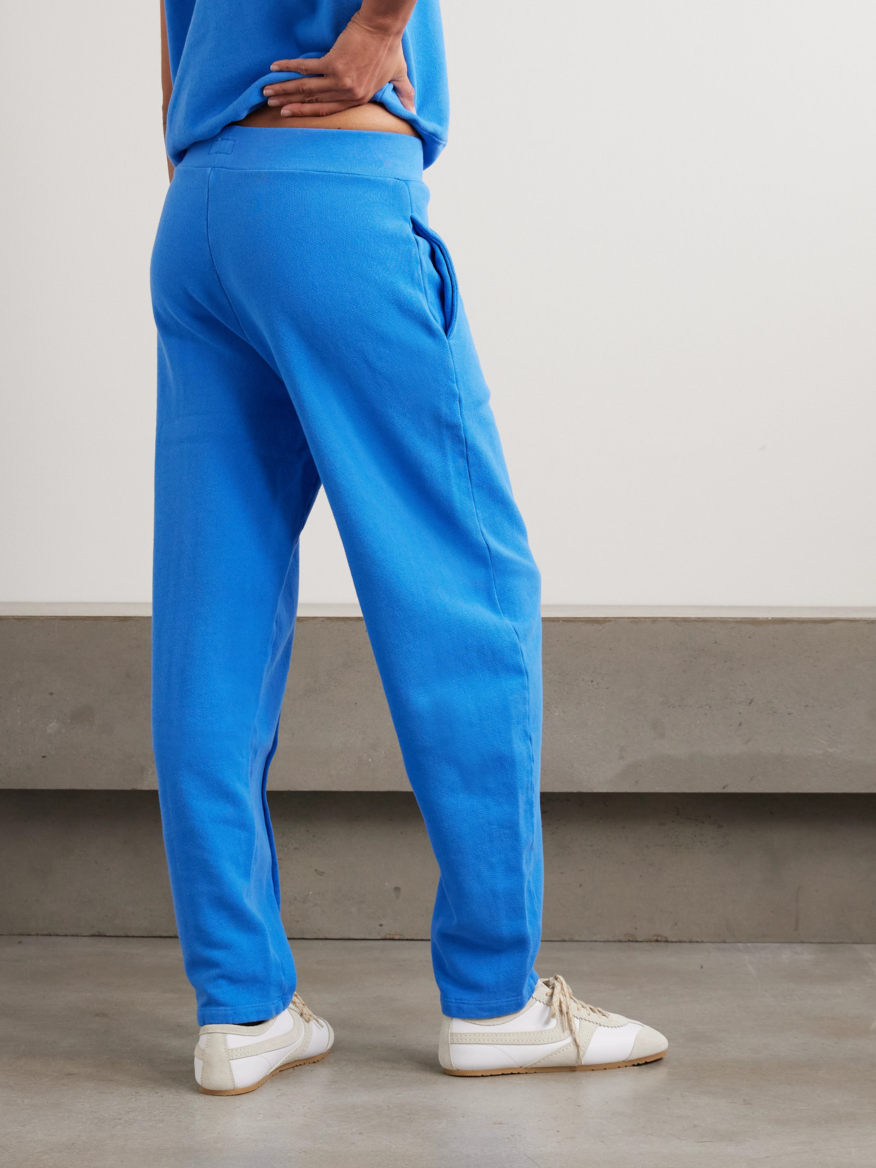 Mother The Quickie Pin Up Barel Flood Appliquéd Cotton-jersey Sweatpants In Blue