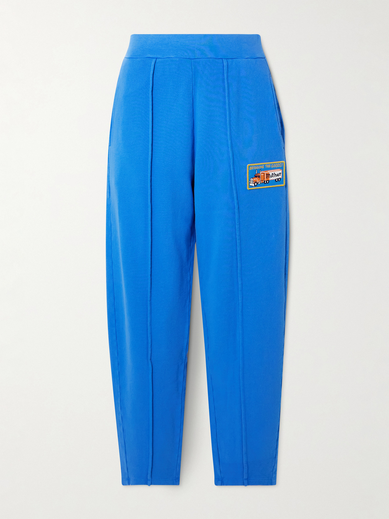 Mother The Quickie Pin Up Barel Flood Appliquéd Cotton-jersey Sweatpants In Blue