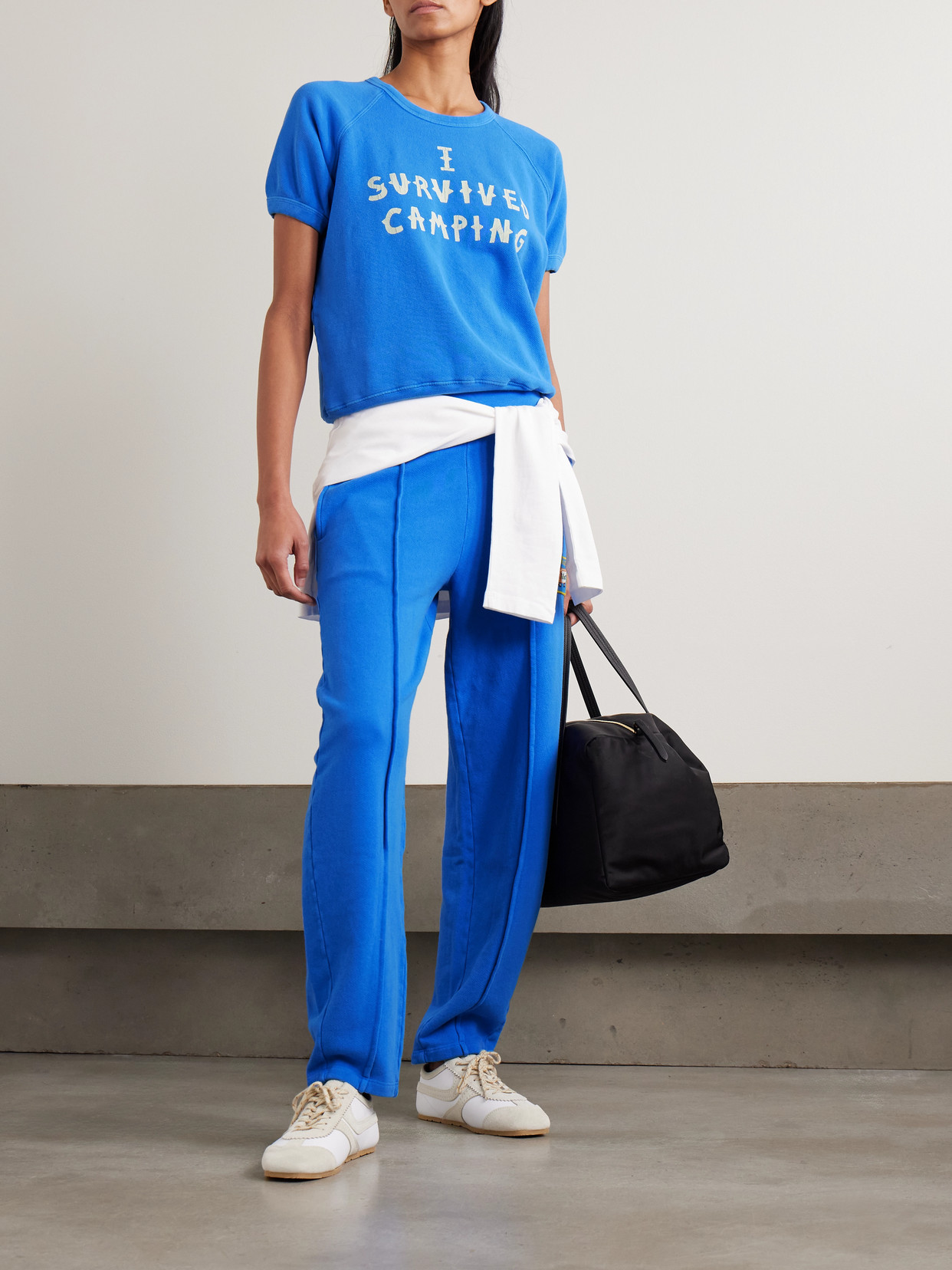 Mother The Quickie Pin Up Barel Flood Appliquéd Cotton-jersey Sweatpants In Blue