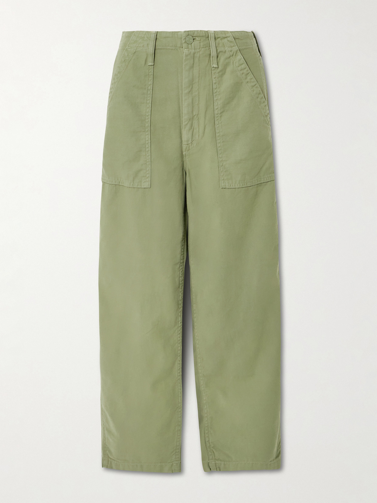 Mother The Fangirl Fatigue Flood Cotton-canvas Barrel-leg Pants In Green