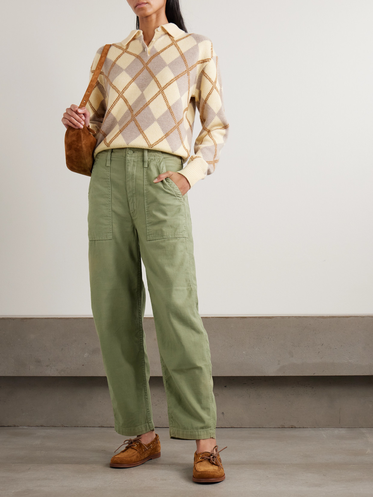 Mother The Fangirl Fatigue Flood Cotton-canvas Barrel-leg Pants In Green