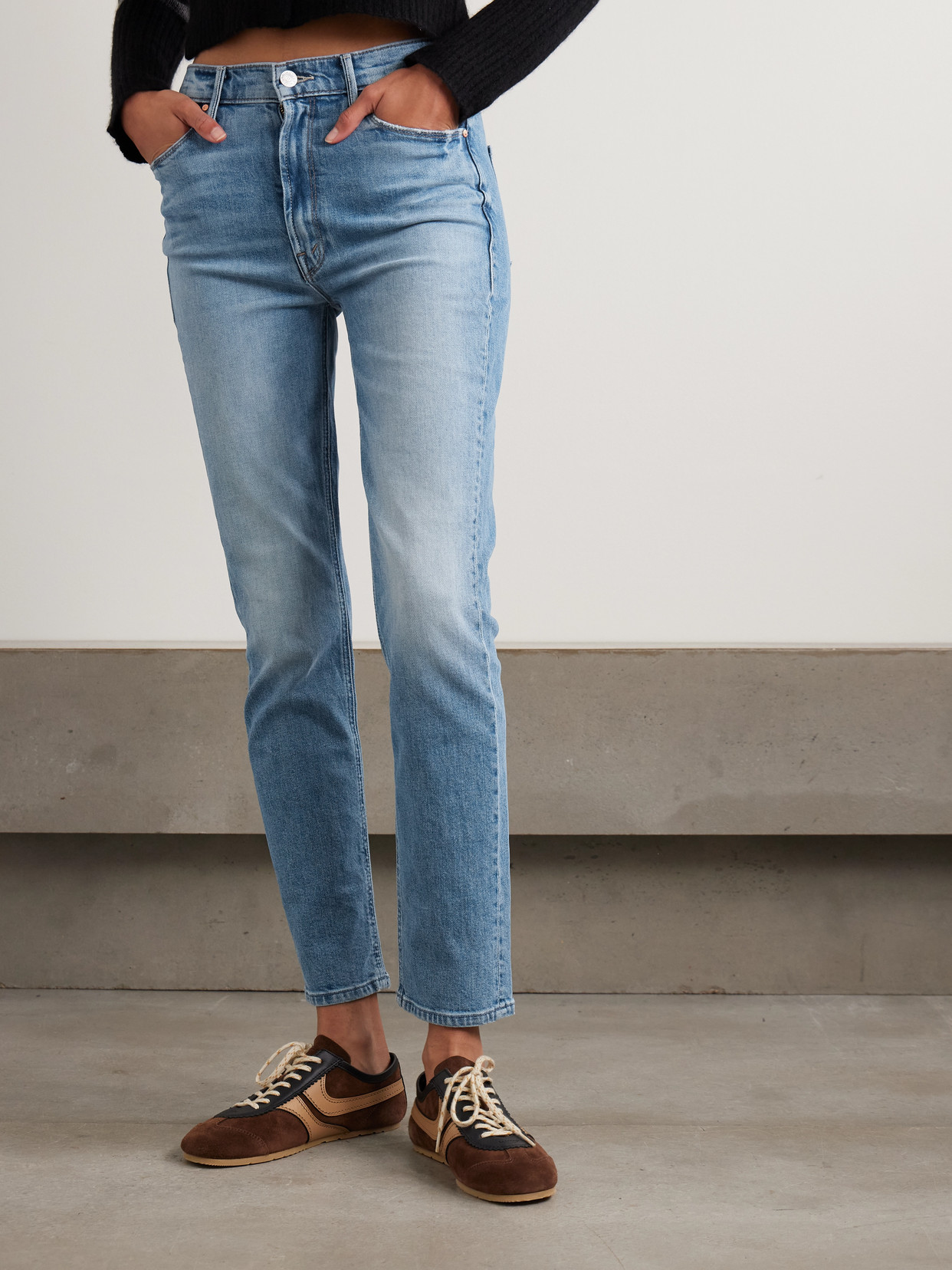 Mother The Dazzler Flood Frayed High-rise Slim-leg Jeans In Blue