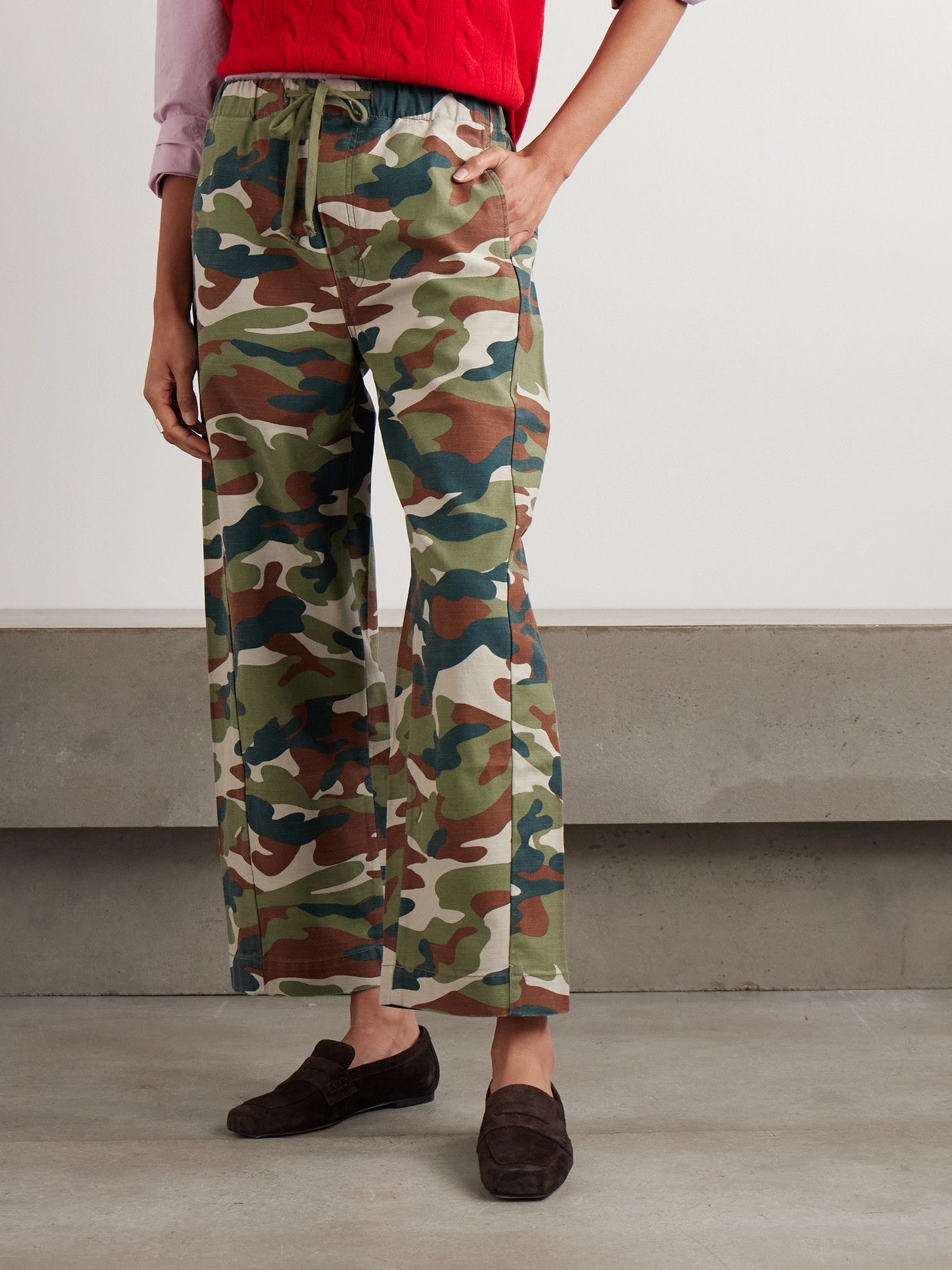 Mother The Drawn Half-pipe Ankle Camouflage-print Cotton Wide-leg Pants In Multi