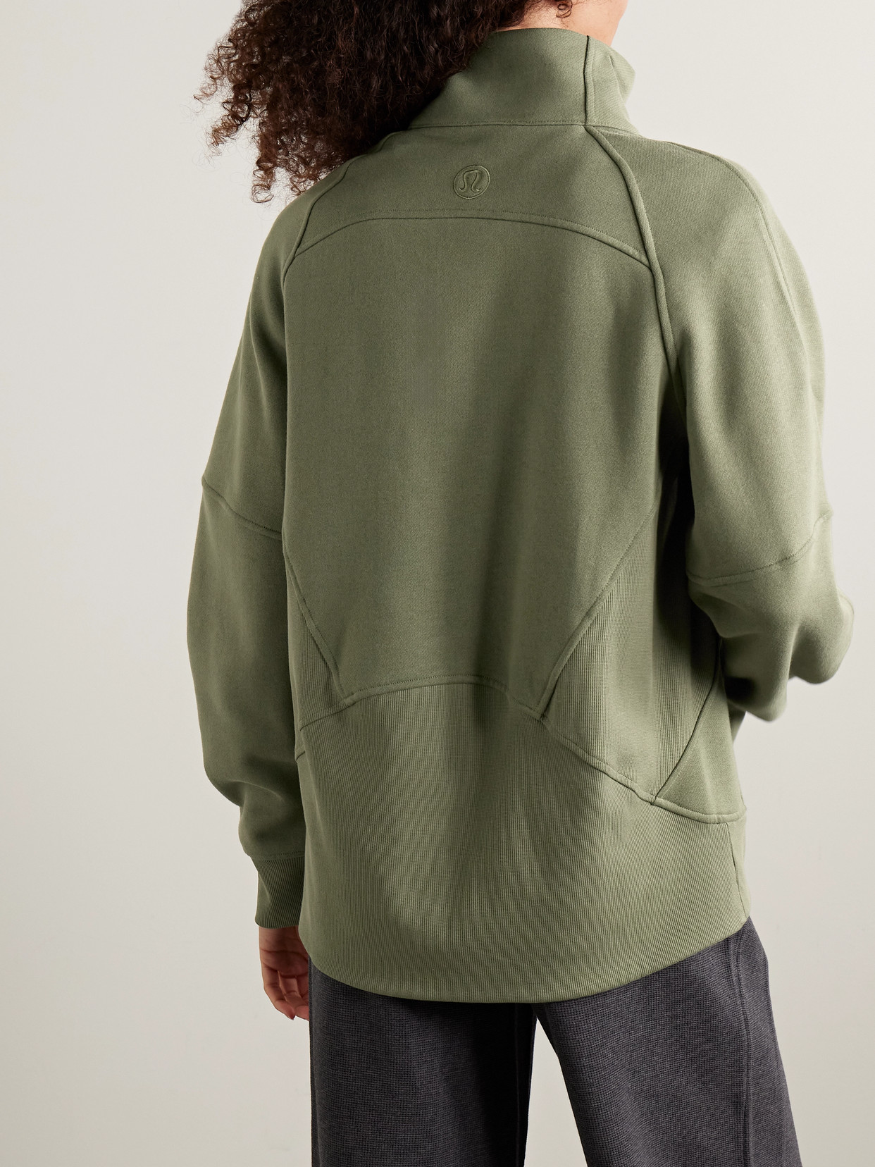 Scuba Oversized Funnel-Neck Half-Zip Long Cotton-Blend Jersey Sweatshirt