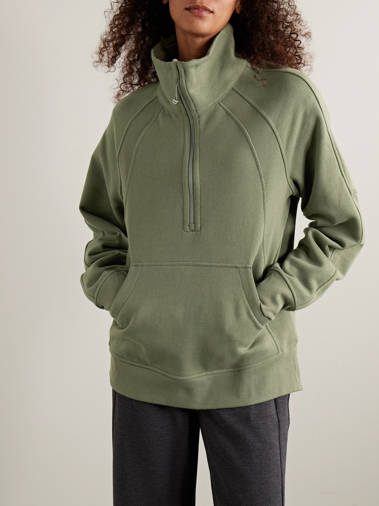 Scuba Oversized Funnel-Neck Half-Zip Long Cotton-Blend Jersey Sweatshirt