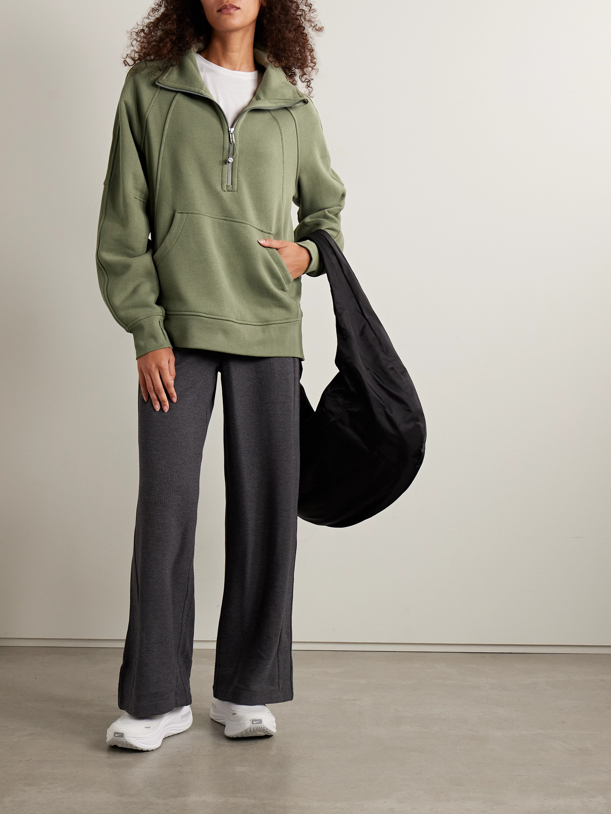 Scuba Oversized Funnel-Neck Half-Zip Long Cotton-Blend Jersey Sweatshirt